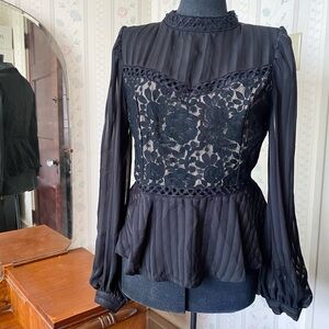 Flying Tomato Black Lace and stripes blouse